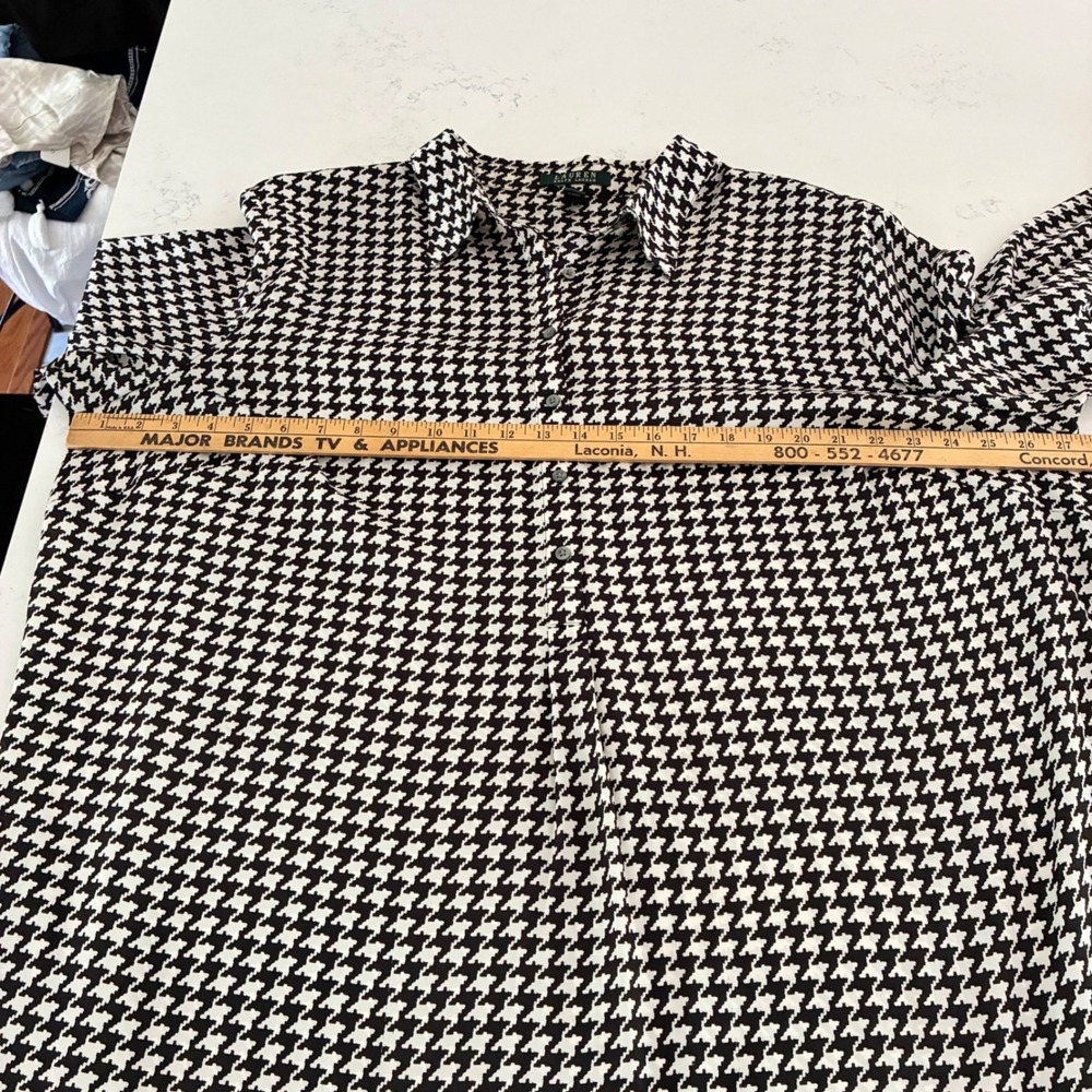 Lauren Ralph Lauren Shirt 3X Houndstooth Blouse Office Sophisticated Preppy - Picture 7 of 9